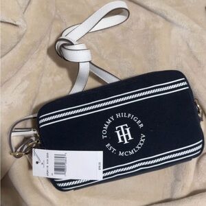 Tommy Hilfiger Black and White Logo Crossbody Bag